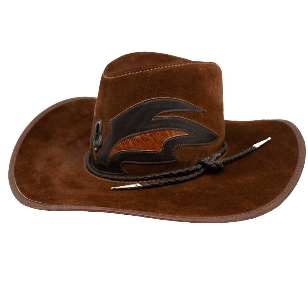 Vintage San Zeno Cowboy Western Festival Hat Brown Suede Leather SIZE M